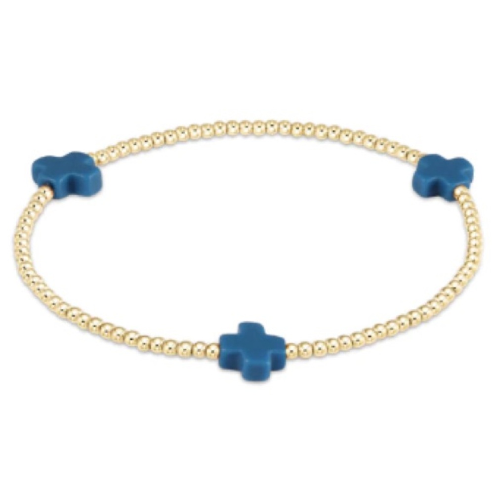 NWT enewton Gold Beaded Bracelet with Cobalt Blue Cross Accents